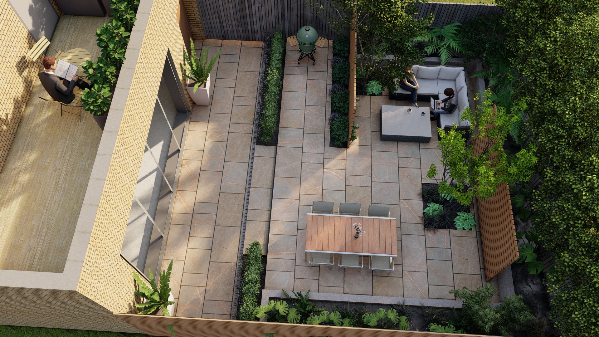 Rowan Gardens concept visual showing a paved courtyard garden from above